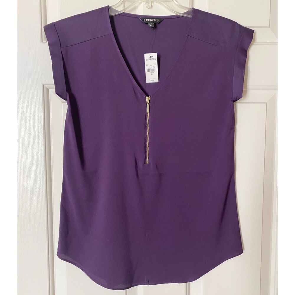 Express Purple Zip-up Short-sleeved Top